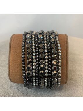 Silver black chrome beaded stretchy costume jewellery bracelet